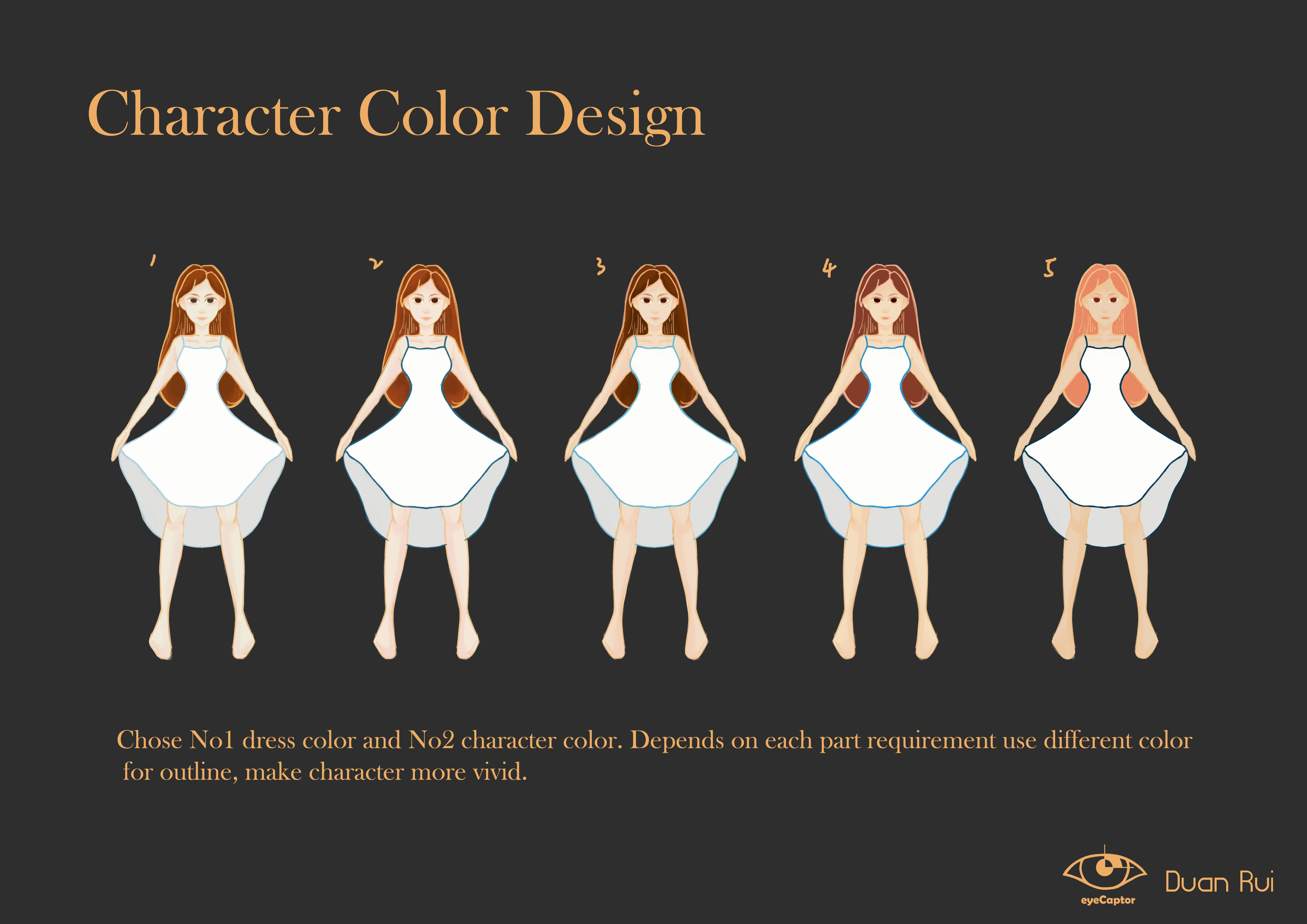 Character color swatches and visual development