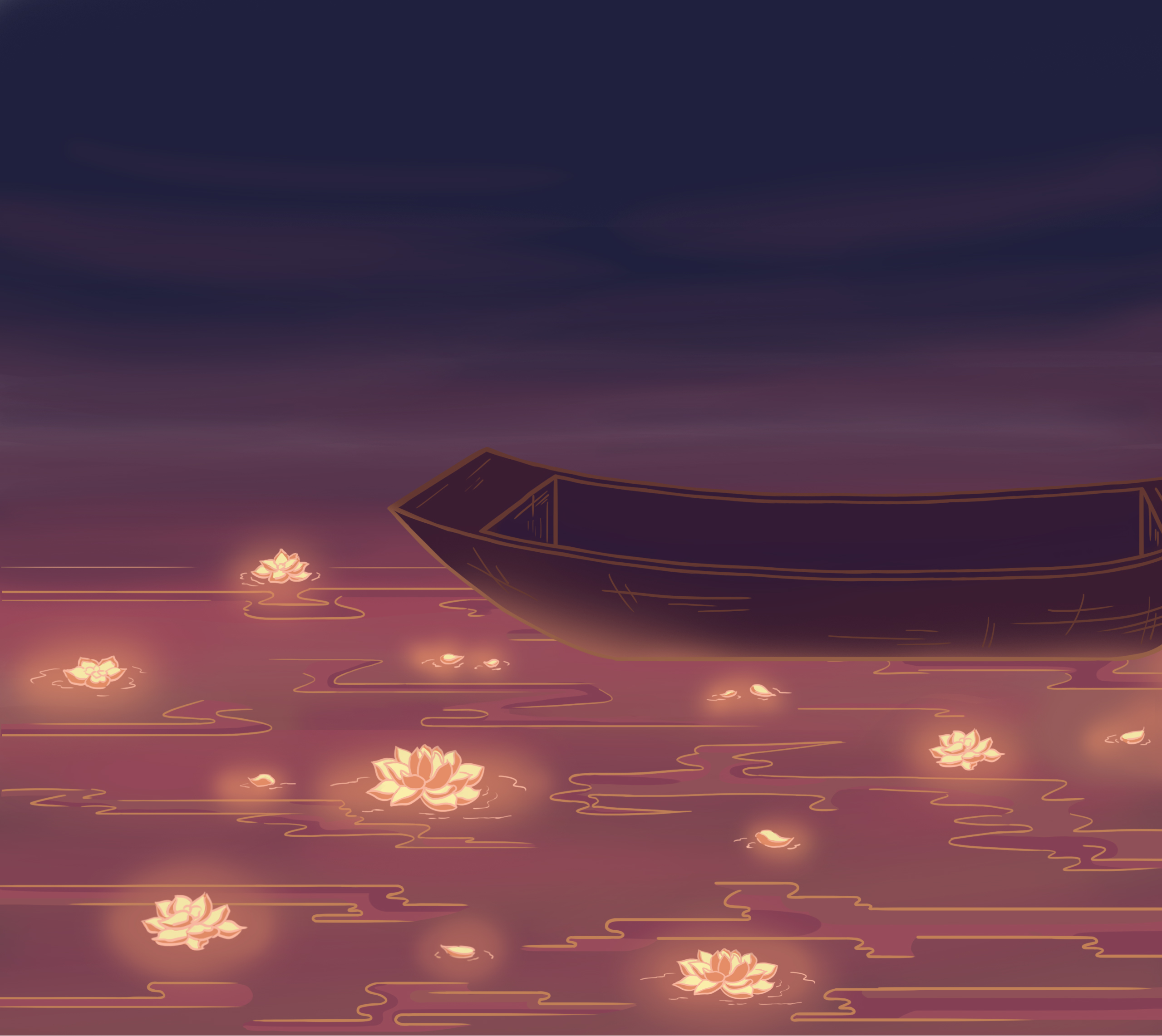 Painted animation environment color study with a wide composition