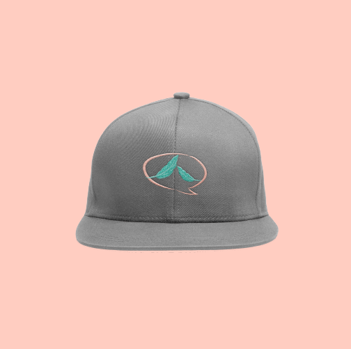 Feather grey cap mockup with the paired feather symbol