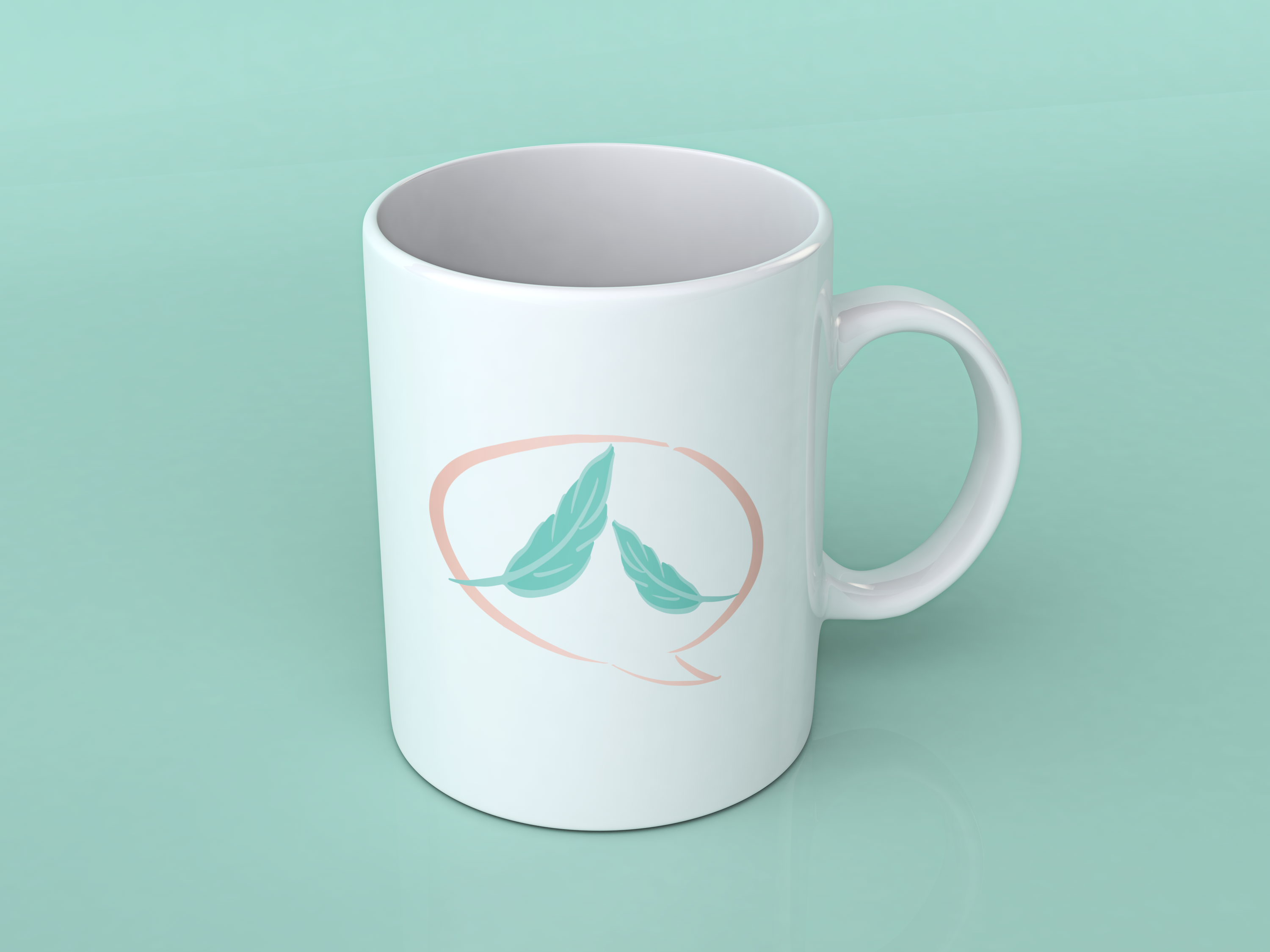 Feather ceramic mug mockup on a mint background