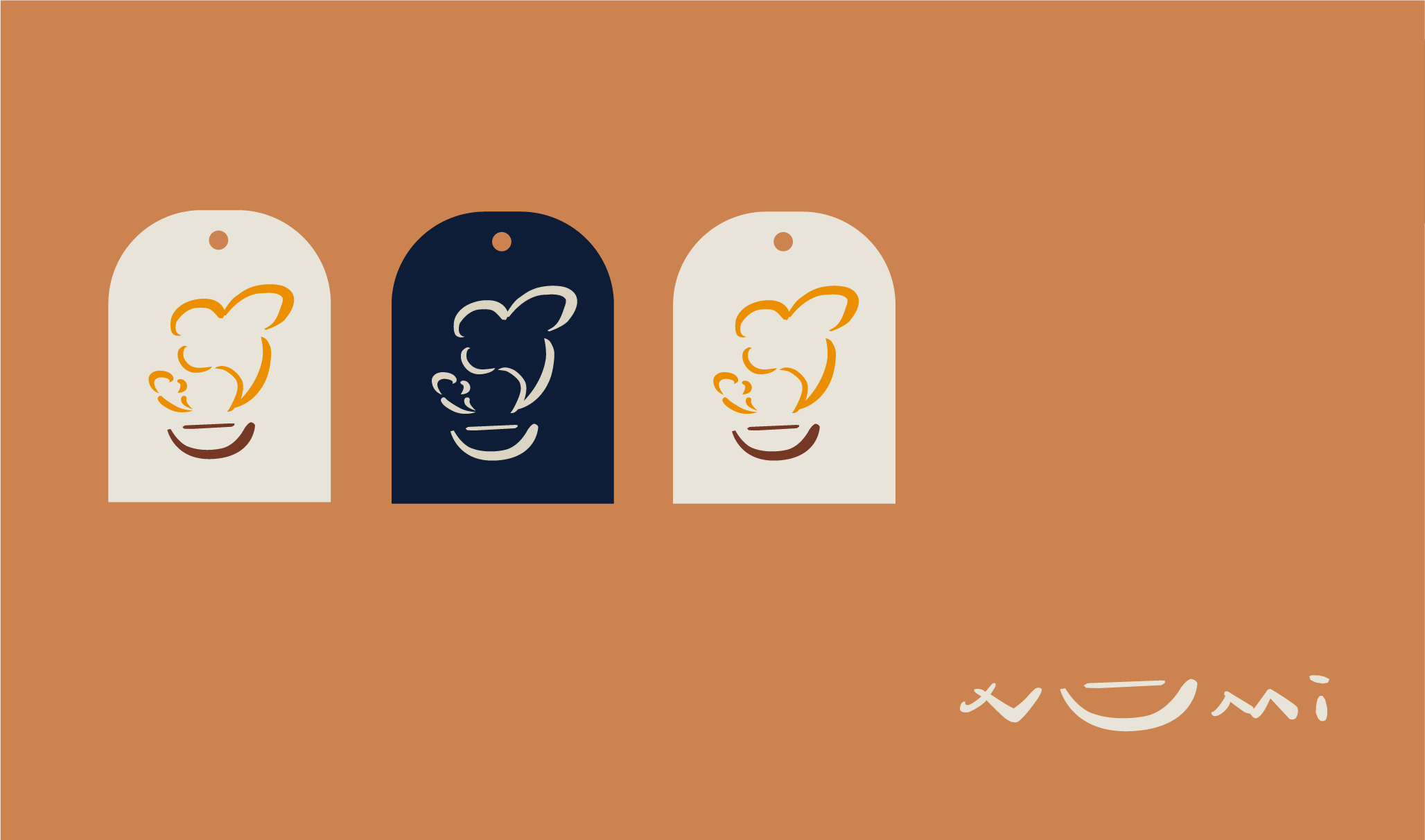 Numi Tea logo applied to three concept tea tags