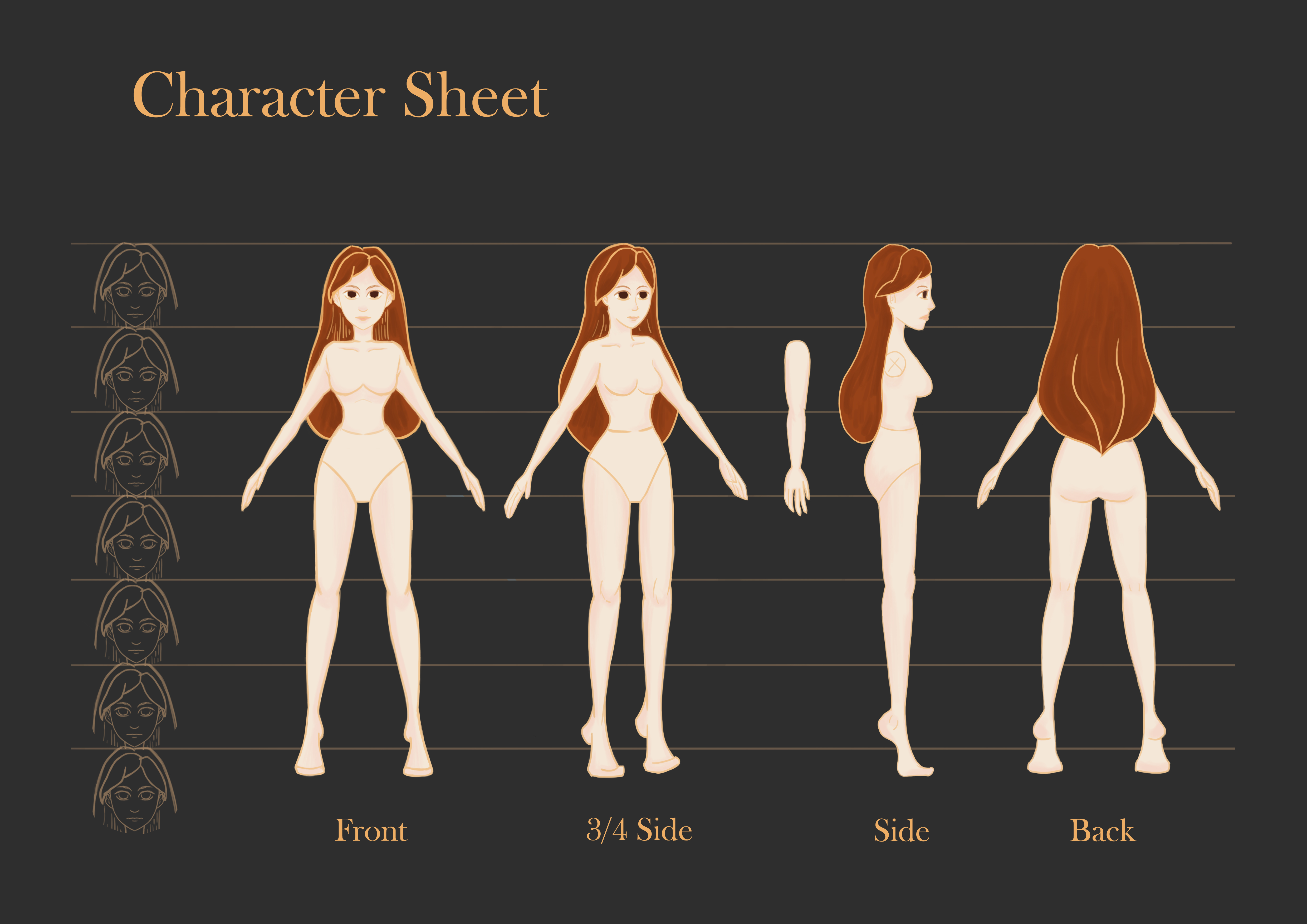 Captured Moments main character turnaround sheet