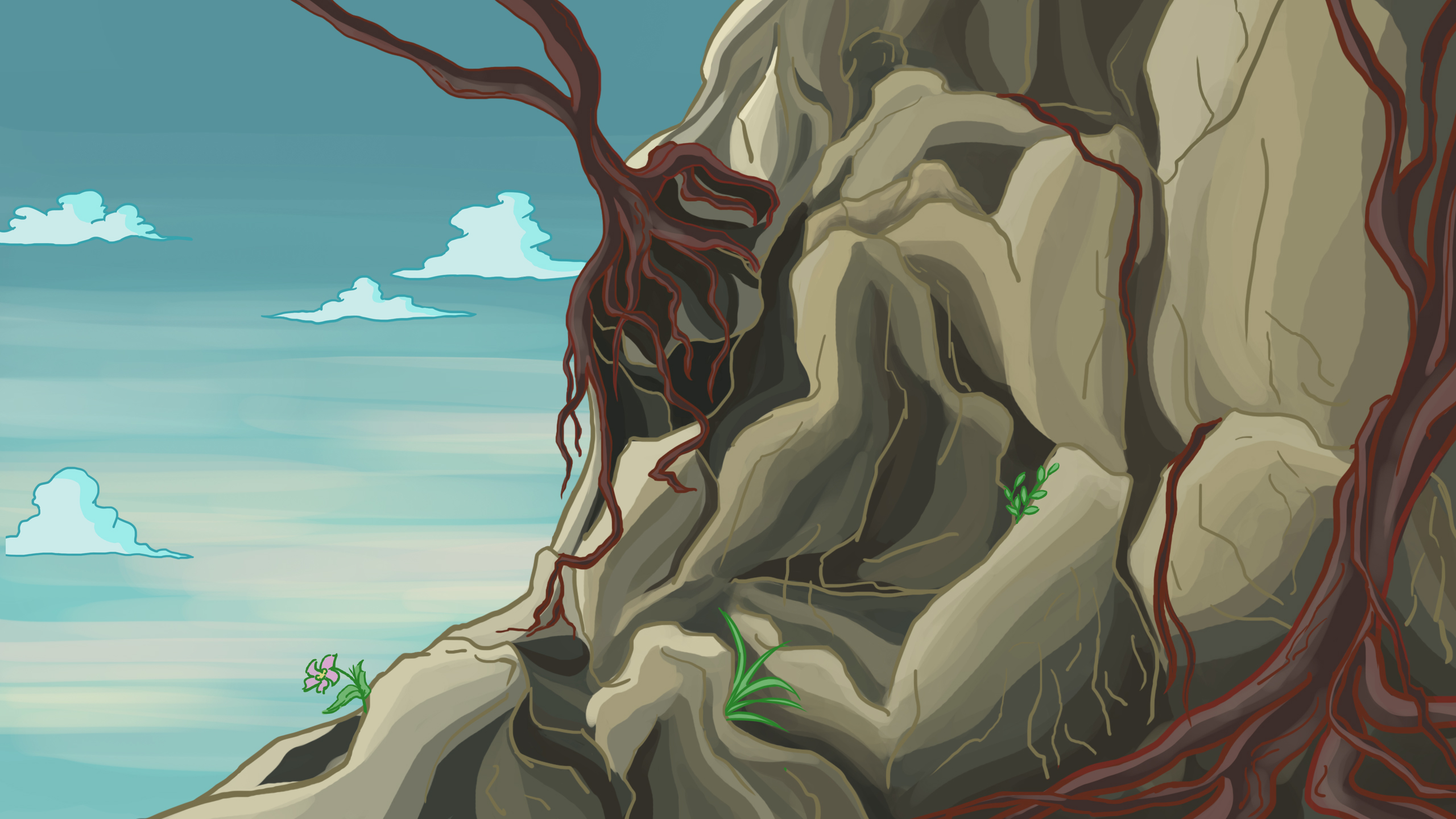 Mountain environment with the character facing the horizon
