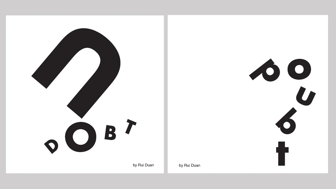 Black and white geometric letter composition using the word doubt